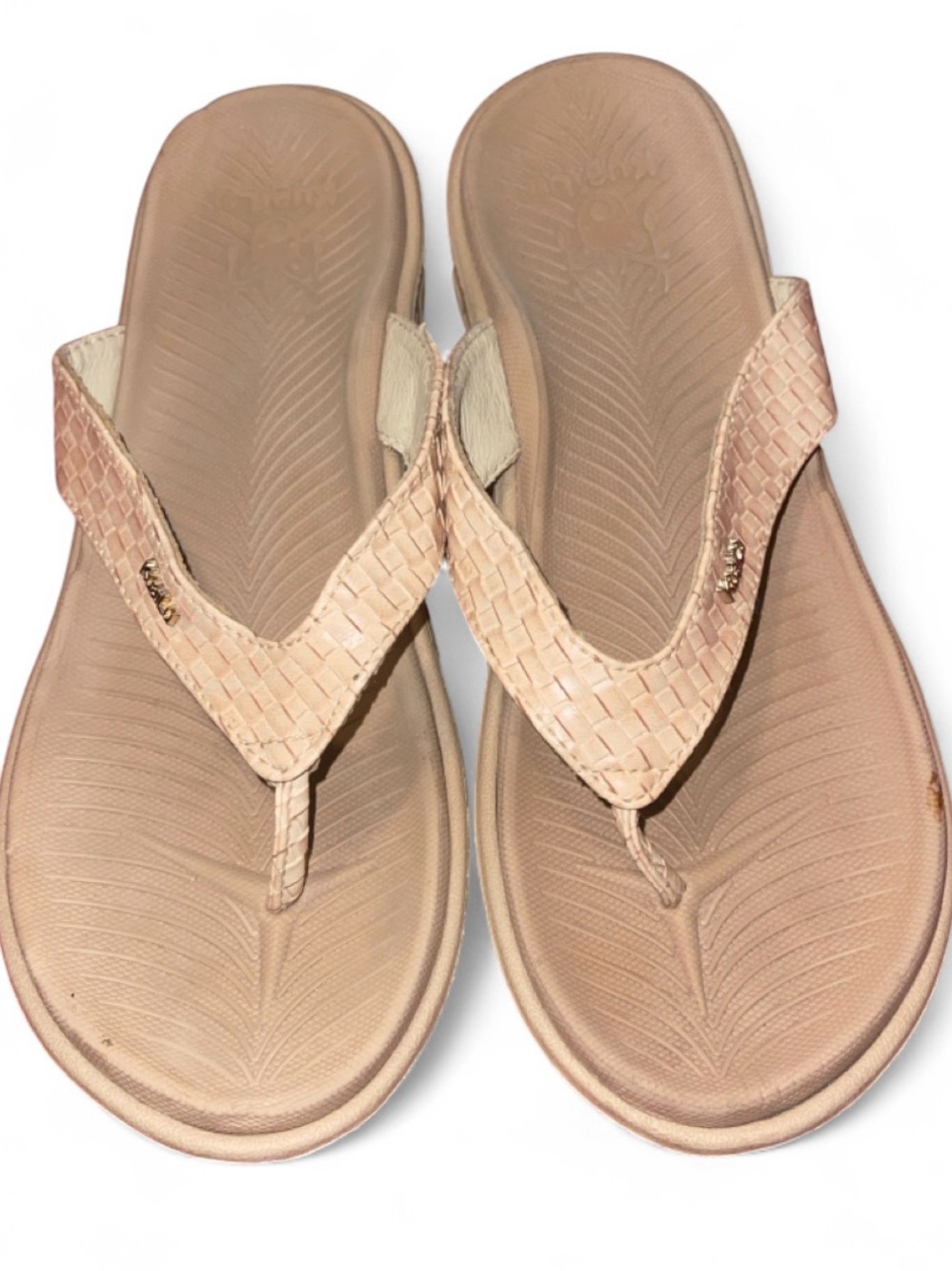 Kuailu Women’s Neutral Beige Woven Thong Sandals
